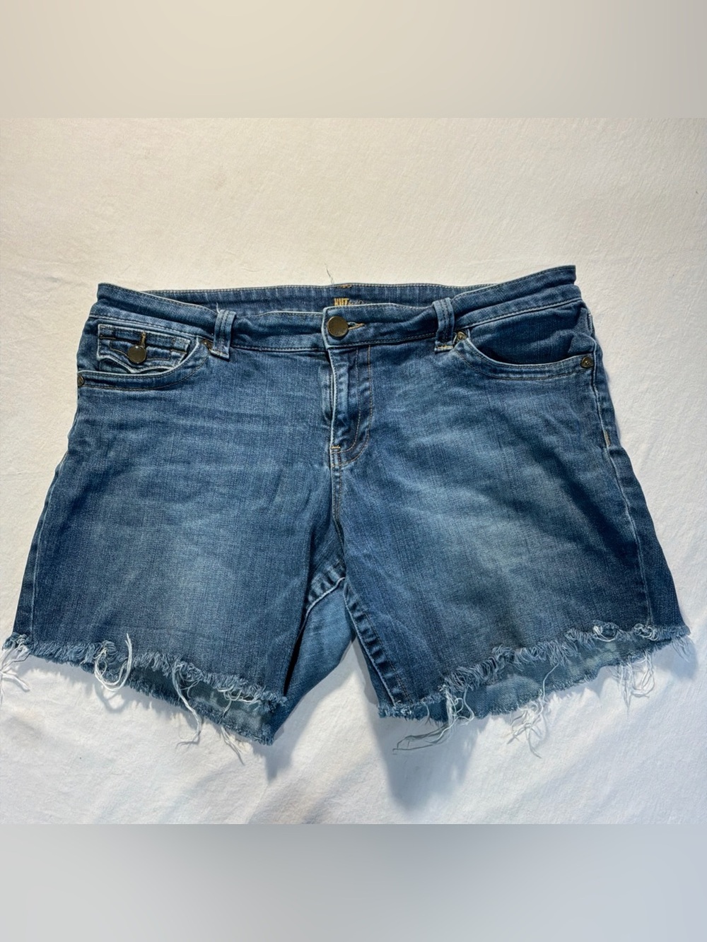 KUT Womens Size 14 Blue Denim Cutoff Shorts Distressed Frayed Mid Rise Pockets